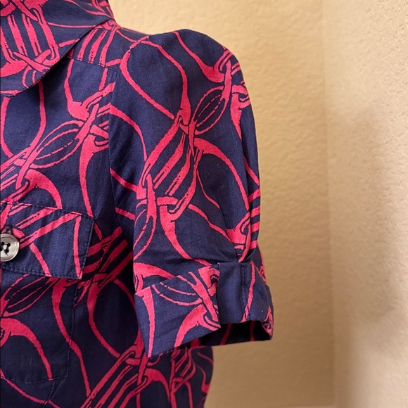 Diane von Furstenberg DVF Clio Shirt Dress Navy and Pink Chain Link Print Size 6 - Picture 8 of 16